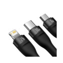 3in1 USB cable Baseus Flash Series, USB-C + micro USB + Lightning, 100W, 1.2m (black)
