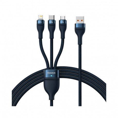 3in1 USB cable Baseus Flash Series, USB-C + micro USB + Lightning, 100W, 1.2m (blue)