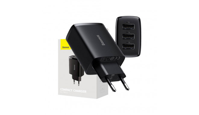 Baseus Compact Quick Charger, 3x USB, 17W (Black)