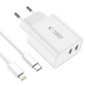 TECH-PROTECT C35W 2-PORT NETWORK CHARGER PD 35W + LIGHTNING CABLE WHITE