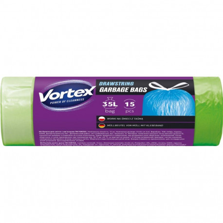 prügikotid VortexDrawStr roheline 35L 15 tk