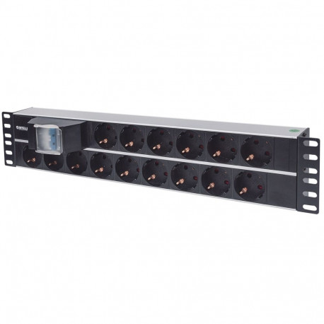 Intellinet 19" 2U rackmount 15-väljundiga toitejaotur, EU CEE 7/3 pistikupesad, topelt õhulülitiga, 