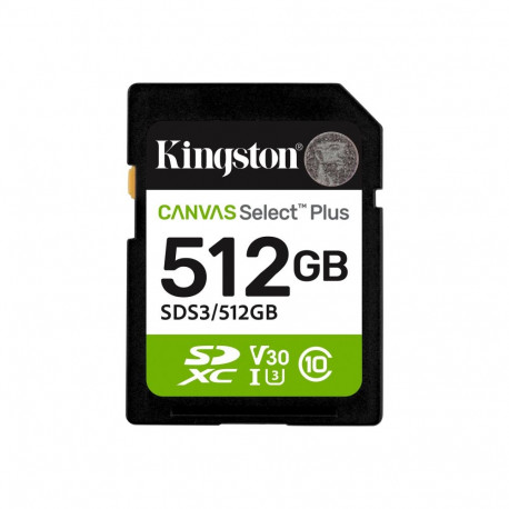 Kingston Canvas Select Plus 512 GB SD mälukaart klass 10, UHS-I, U1/U3, video klass 10/30