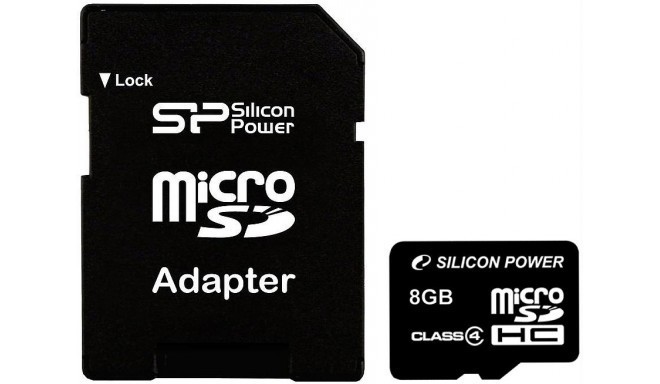 Silicon Power memory card microSDHC 8GB Class 4 + adapter