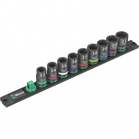 Impaktor 1 hülssvõtmete komplekt 1/2" magnetliist C, 9-osaline, löökmutrikeerajale, must/roheline