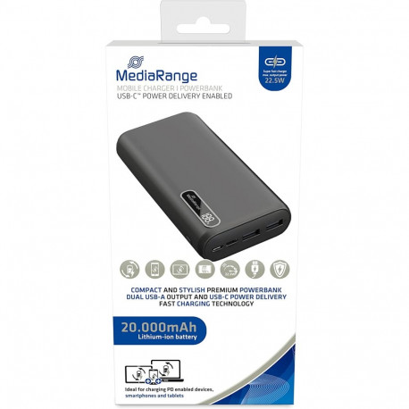 MediaRange Powerbank 20,000 mAh (black, Power Delivery fast charging technology)
