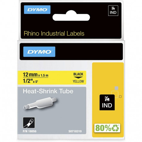 Rhino IND ORIGINAL Heißschrumpfschlauch 12mm x 1,5m, schwarz auf gelb, Etiketten- Schrumpfschlauch (