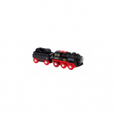 BRIO battery steam locomotive with water tank, toy vehicle (black/red)