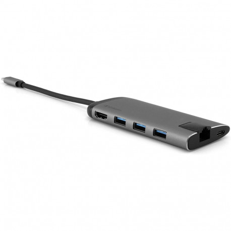 USB-C Multiport-Hub (grau, HDMI, USB-A, RJ-45)