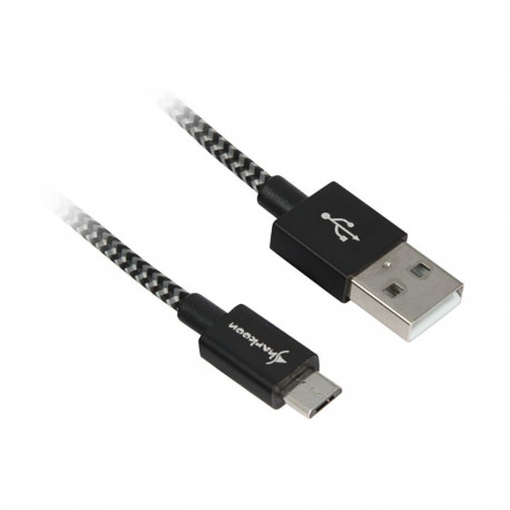 USB 2.0 kaabel USB-A pistik > micro-USB pistik 1Meter põimitud, must/hall