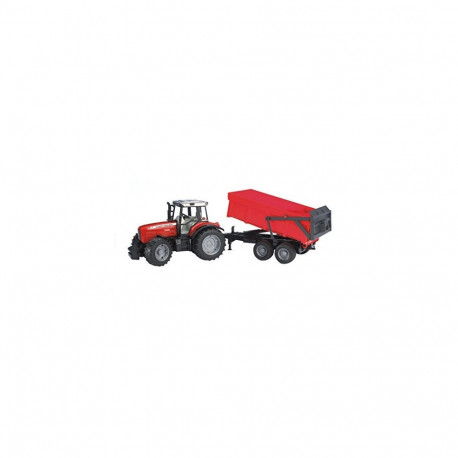 Massey Ferguson 7480 (rot/schwarz, mit Wannenkippanhänger)