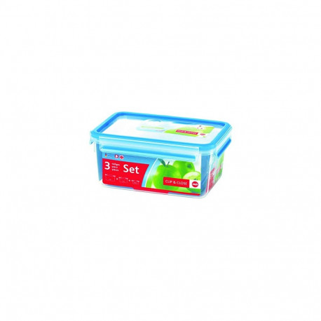CLIP & CLOSE säilituskarpide komplekt 0,55L 1,0L 2,3L, läbipaistev/sinine
