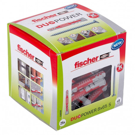 Dübel DUOPOWER 8x65 S LD (hellgrau/rot, 25 Stück, mit Schraube)