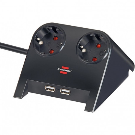 Desktop-Power Steckdosenleiste 2-fach (schwarz (glänzend), 1,8 Meter, 2x USB-A)