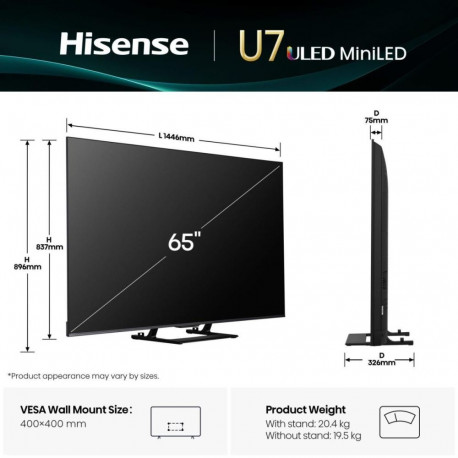 TV Set|HISENSE|65 "|4K Ultra HD|3840 x 2160 pixels|Flat|16:9|ULED|65U7Q
