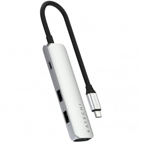 USB jagaja Satechi 4-in-1 USB-C Slim Multiport Adapter 4K, hõbedane