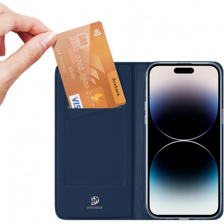 Kaardivahega mobiiliümbris Dux Ducis iPhone 15 Pro Wallet Skin Pro, sinine
