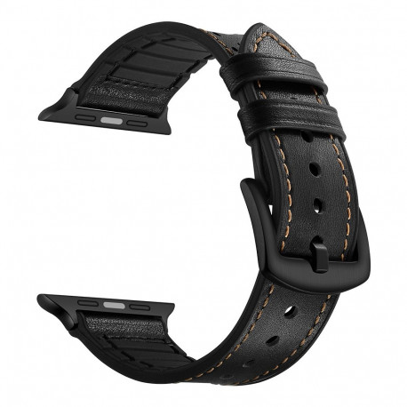 Kellarihm Trendybay Apple Watch 44/45/46/49mm, silikoon/nahk must