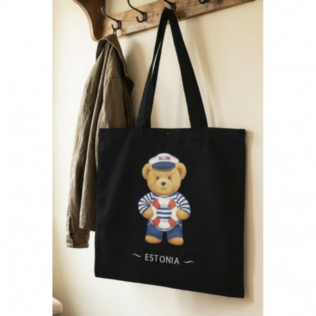 SOKISAHTEL BEAR musta värvi riidest kandekott 425