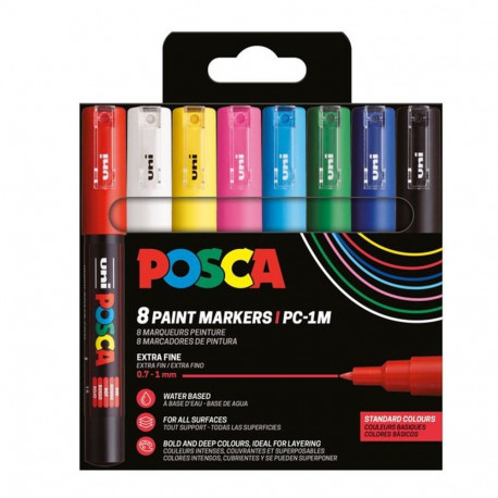 Marker UNI Posca PC1M, 8 värvi (standardvärvid) 0,7mm