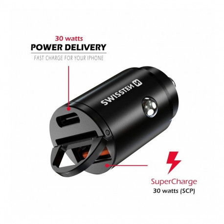 Swissten 30W Nano Metal Car Charger Adapter with 30W PD / SCP