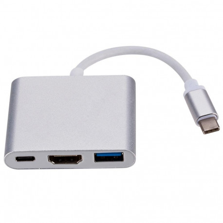 RoGer adapter USB-C - HDMI 4K 30Hz 1080P 60Hz + USB 3.0, hõbedane