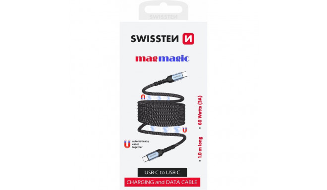 Swissten Magnetic USB-C Data Cable Self-Winding 60W 1m