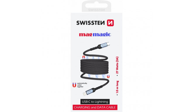 Swissten Magnetic Self-Winding USB-C / Lightning Data Cable 1m