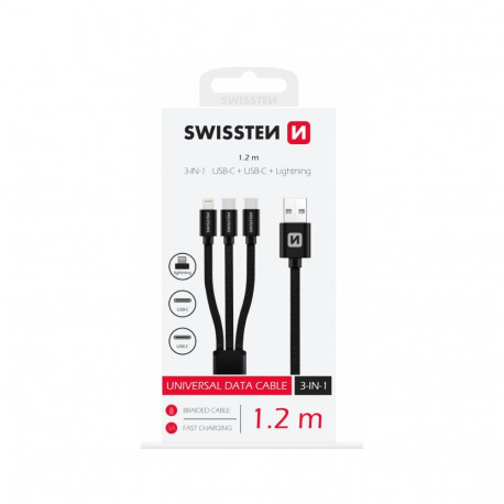 Swissten 3in1 Textile Data Cable 1.2m