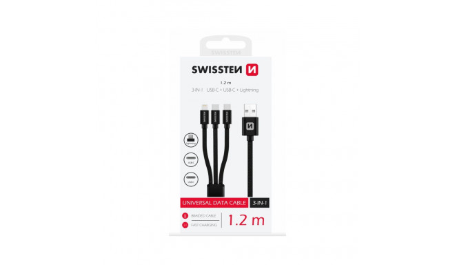 Swissten 3in1 Textile Data Cable 1.2m