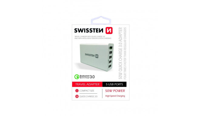 Swissten Qualcomm 3.0 QC Smart IC Premium Travel Charger USB 5x 2.1A  50W