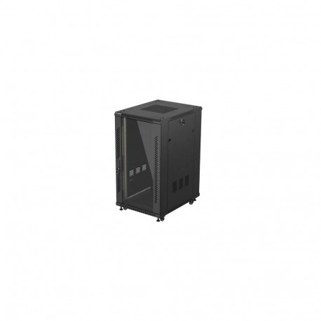 RACK CABINET 19" FREE-STANDING 22U/600X800 (FLAT PACK) WITH GLASS DOOR BLACK LANBERG