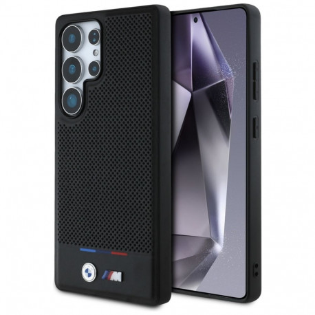 BMW BMW Leather Tricolor Stripe MagSafena Samsung Galaxy S25 Ultra Case - Black