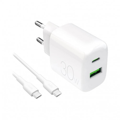 Charger Puro "PRO LITE" 30W USB-C/USB + Cable, White