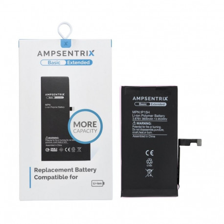 AmpSentrix Basic battery for iPhone 15 (high capacity 3600 mAh)