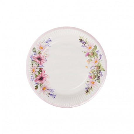 Papptaldrikud 23cm, 10tk, Roosad Suvelilled