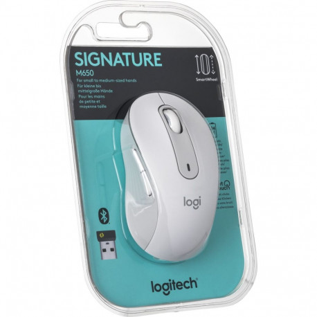 Logitech Mouse M650 SIGNATURE WL (RIGHT) BOLT weiß/grau BT für kleine und mittelgroße Hände (