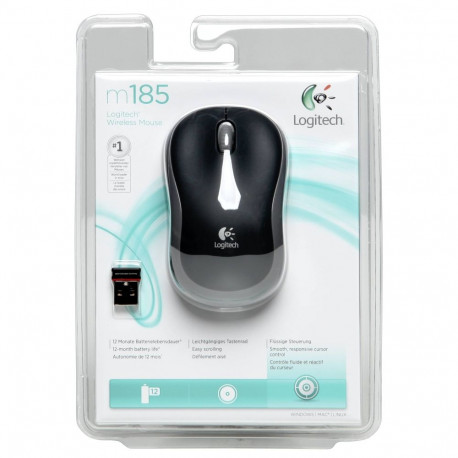 Logitech Mouse M185 Wireless Swift Grey INT Deutschland und Osteuropa Verpackung