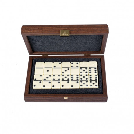 Game Set - Manopoulos Prabangus Domino Set 28 Tiles Dark Walnut Case