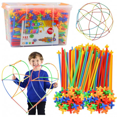 Klocki Konstrukcyjne Słomki Straws 3D 4D W Kuferku Kolorowe 1000 el.