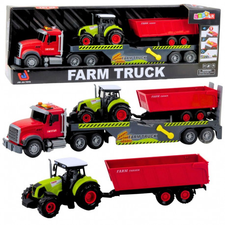 Mängukomplekt veok ja traktor haagisega tuled ja helid, punane
