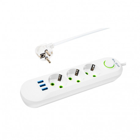 98-217# Przedłużacz sieciowy ps-330 3-gniazda 3xusb 3m biały 3x1mm