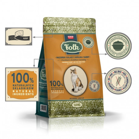 FOLK masuuria stiilis küüliku- ja metskitselihahautis peedi ja jõhvikatega kuiv kassitoit 1,6kg