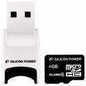 Silicon Power memory card microSDHC 4GB Class 4 + USB reader