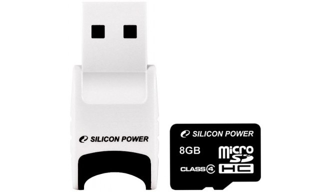 Silicon Power mälukaart microSDHC 8GB Class 4 + USB lugeja