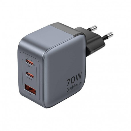 Vention 70W GaN PD laadija 1x USB-A 2x USB-C must