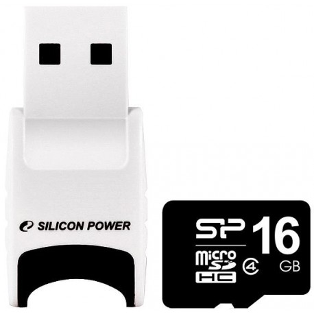 Silicon Power карта памяти microSDHC 16GB Class 4 + USB считыватель