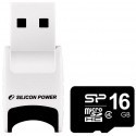 Silicon Power карта памяти SD micro 16ГБ SDHC Class 4 + USB адаптер