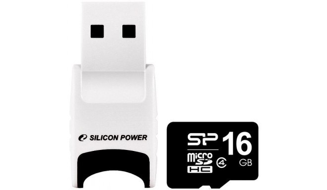 Silicon Power карта памяти microSDHC 16GB Class 4 + USB считыватель