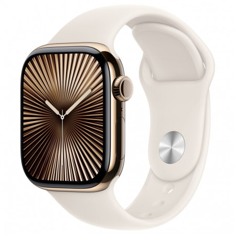 Apple Watch Series 10 GPS + Cellular 42mm kuldne titaanist korpus Starlight spordirihmaga - M/L